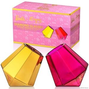 BARBIE™ X DRAGON GLASSWARE® DREAMHOUSE™ DIAMOND GLASSES
 10 oz Gold/Pink